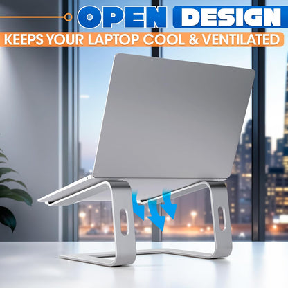 Portable Laptop Stand for Desk – Ergonomic, Sturdy Aluminium Laptop Riser for Desk with Anti-Slip Bottom, Compatible for 10-15.6′′ Notebook - Improved Cooling, Comfort, Productivity, and Posture