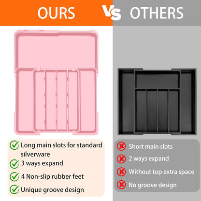 Spaclear Silverware Organizer - Expandable Kitchen Drawer Organizer, Utensil Drawer Organizer, Adjustable Plastic Flatware and Cutlery Holder, Kitchen Organizers Storage for Forks Knives, Black