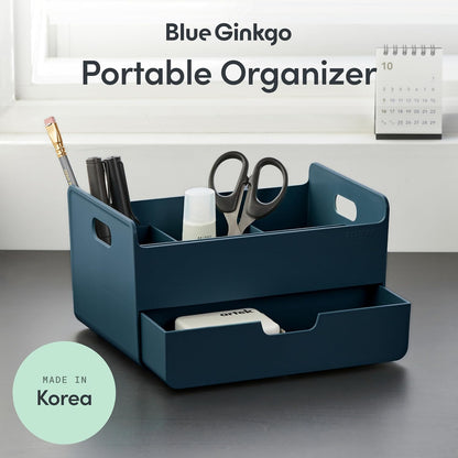 BLUE GINKGO Compact Desk Organizer – Small 5-Compartment, Half Drawer Storage – Pen Holder, Stationery Organizer for Desktop, Vanity, Shelf (Made in Korea, Green)