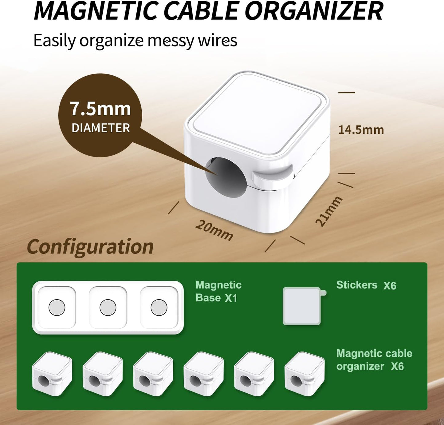 Magnetic Cable Organizer for Desk – Upgraded Wire Clips with Adhesive Base – Desktop Cord Holder for USB, Charging Cables – 6 Clips + 1 Magnetic Base (Black)