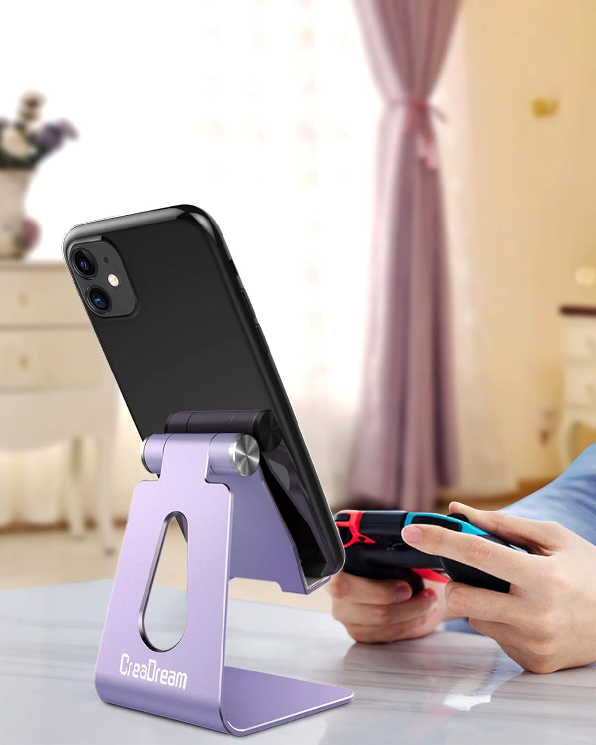 CreaDream Adjustable Cell Phone Stand, Phone Stand, Cradle, Dock, Holder, Aluminum Desktop Stand Compatible with Phone 16 15 14 13 12 11 Pro Max Plus SE, Accessories Desk, All Mobile Phones-Rose Gold
