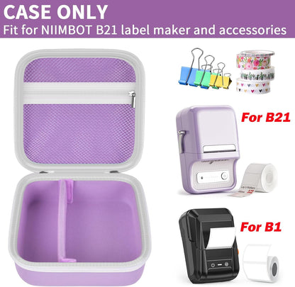 ALKOO Case Compatible with NIIMBOT B21 / B1 Label Maker Wireless Thermal Label Printer, Holder for Inkless Label Maker & Labeling Tapes Refills, with Mesh Pocket for Cable Accessories (Purple)