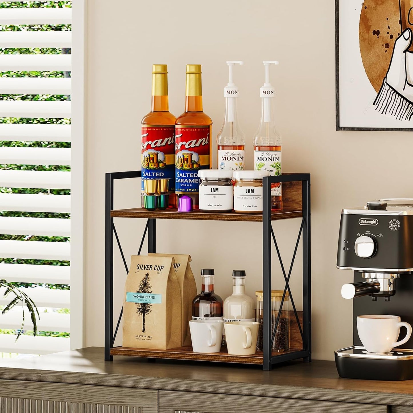 Giikin Countertop Shelf Organizer, 2 Tier Kitchen Spice Rack Organizer for Countertop, Wood Coffee Counter Shelf Organizer for Home (Bamboo, S)