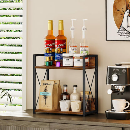 Giikin Countertop Shelf Organizer, 2 Tier Kitchen Spice Rack Organizer for Countertop, Wood Coffee Counter Shelf Organizer for Home (Bamboo, S)