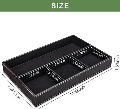 GORESE 2 Pieces Faux Leather Valet Tray for Men, Stackable Jewelry Organizer for Drawers, Nightstand Caddy Tray for Key, Wallet, Sunglass, Watch, Coin, Phone, Bedside Desk-top Storage Black