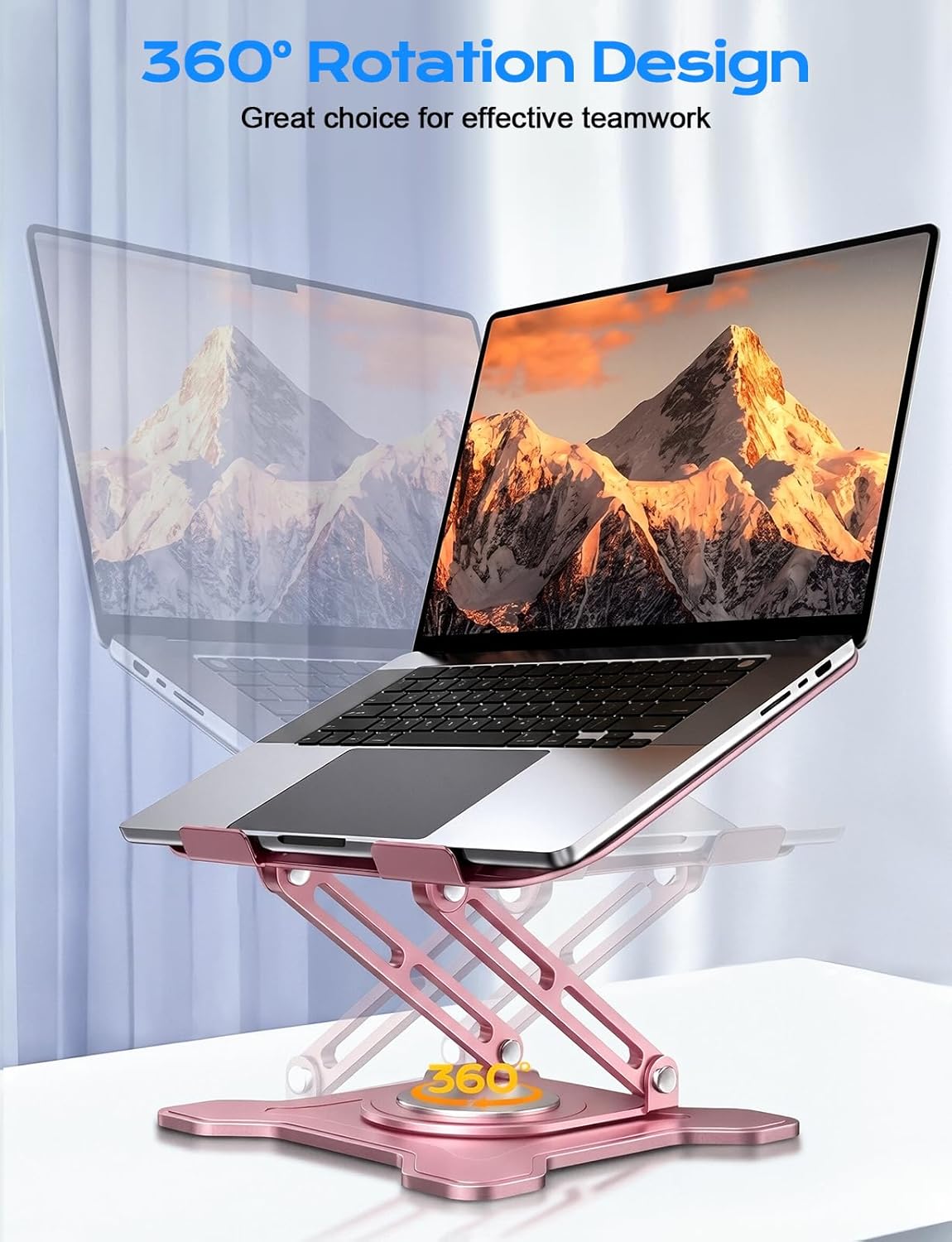 JCZT Adjustable Laptop Stand for Desk, 360° Rotating Base Ergonomic Computer Stand, Laptop Riser Foldable Protable for Office Home Fits Compatible with MacBook Pro/Air Notebook up to 10-16" Black