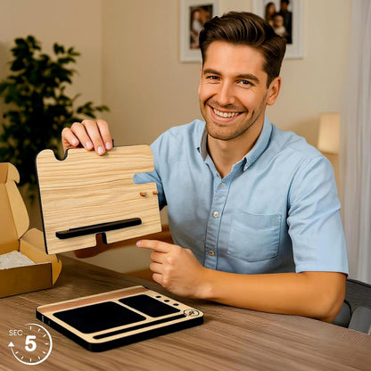 Namore Wood Phone Docking Station for Men – Nightstand & Desk Organizer with Valet Tray for Wallet, Watch & Keys – Bedside Organizer Gift for Husband or Dad