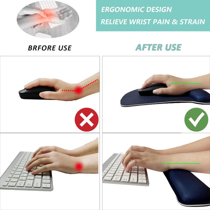 Keyboard Wrist Rest Pad Mouse Pad with Wrist Support Set of 3, Gaming Mousepad with Non-Slip Rubber Base, Ergonomic Memory Foam Mouse Cushion Support for Home Office Laptop Computer, Navy Blue