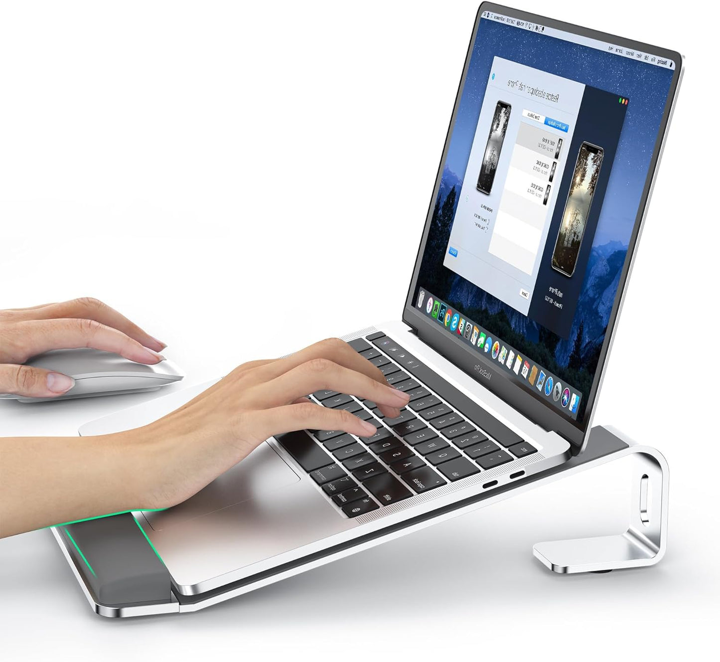 LOXP Laptop Stand for Desk, Metal Laptop Stand with Wrist Support, Ergonomic Detachable Laptop Riser, Aluminum Lectern, Computer Stand for MacBook Air Pro, HP, Dell, XPS, HP (10-17") Laptops - Black