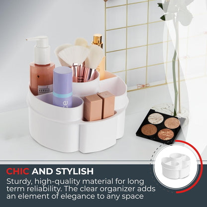 Masirs Small 360 Rotating Makeup Organizer - Mini Yet Spacious Cosmetic Storage Solution with Multiple Compartments - The Perfect Spinning Make-Up Caddy for Vanity or Bathroom Counter (Round - Clear)