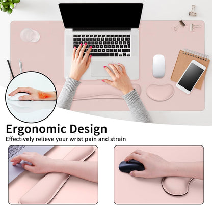Wrist Rest for Computer Keyboard and Mouse, Ergonomic Design Wrist Support Pad for Keyboard, Soft Memory Foam Desk Pads Support Hand and Arm Easy Typing Pain Relief, 2 Piece Pad, Cream Pink