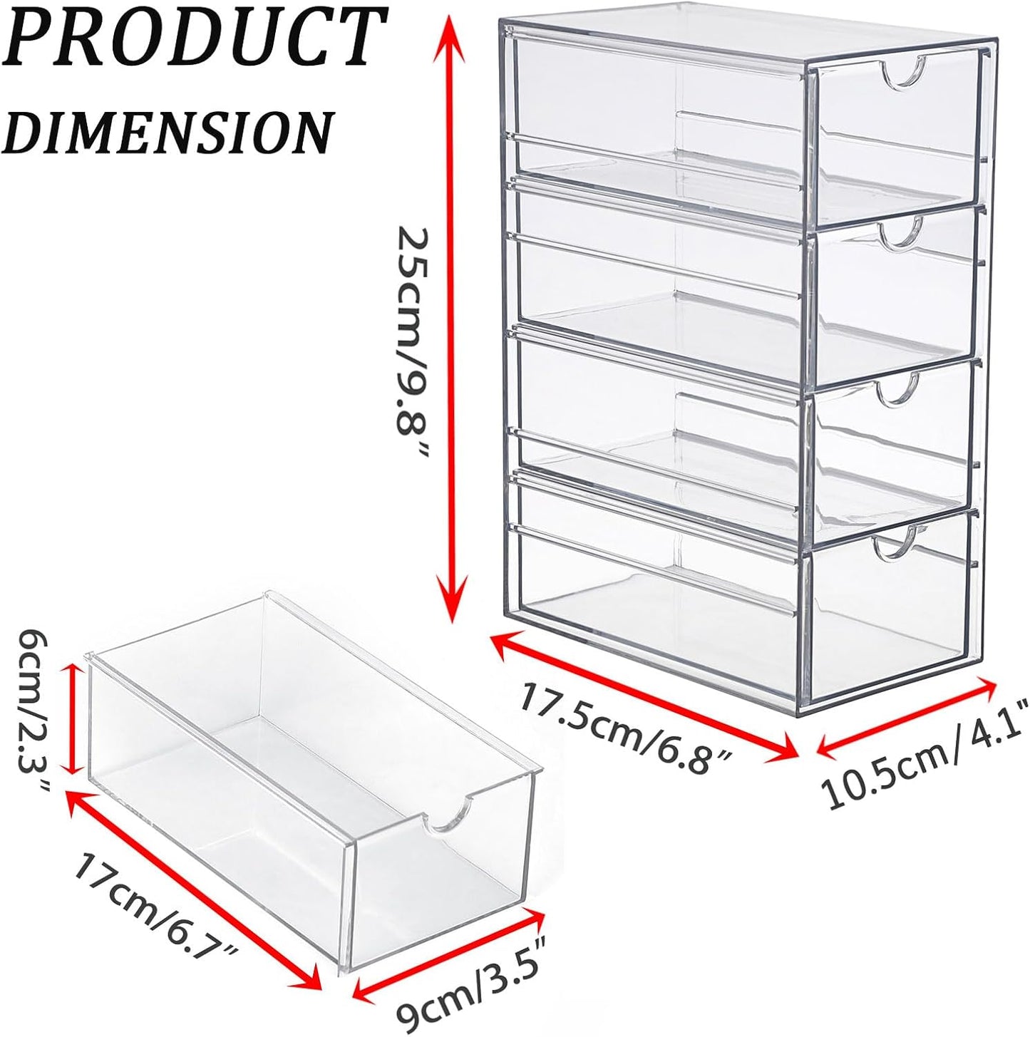 Hipiwe Plastic Drawer Organizer Clear Desktop Drawers Box with 6 Pull Out Drawer Compact Storage Box for Cabinet Vanity Bathroom Bedroom Pantry Shelf Office Closet Organization