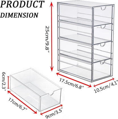 Hipiwe Plastic Drawer Organizer Clear Desktop Drawers Box with 6 Pull Out Drawer Compact Storage Box for Cabinet Vanity Bathroom Bedroom Pantry Shelf Office Closet Organization