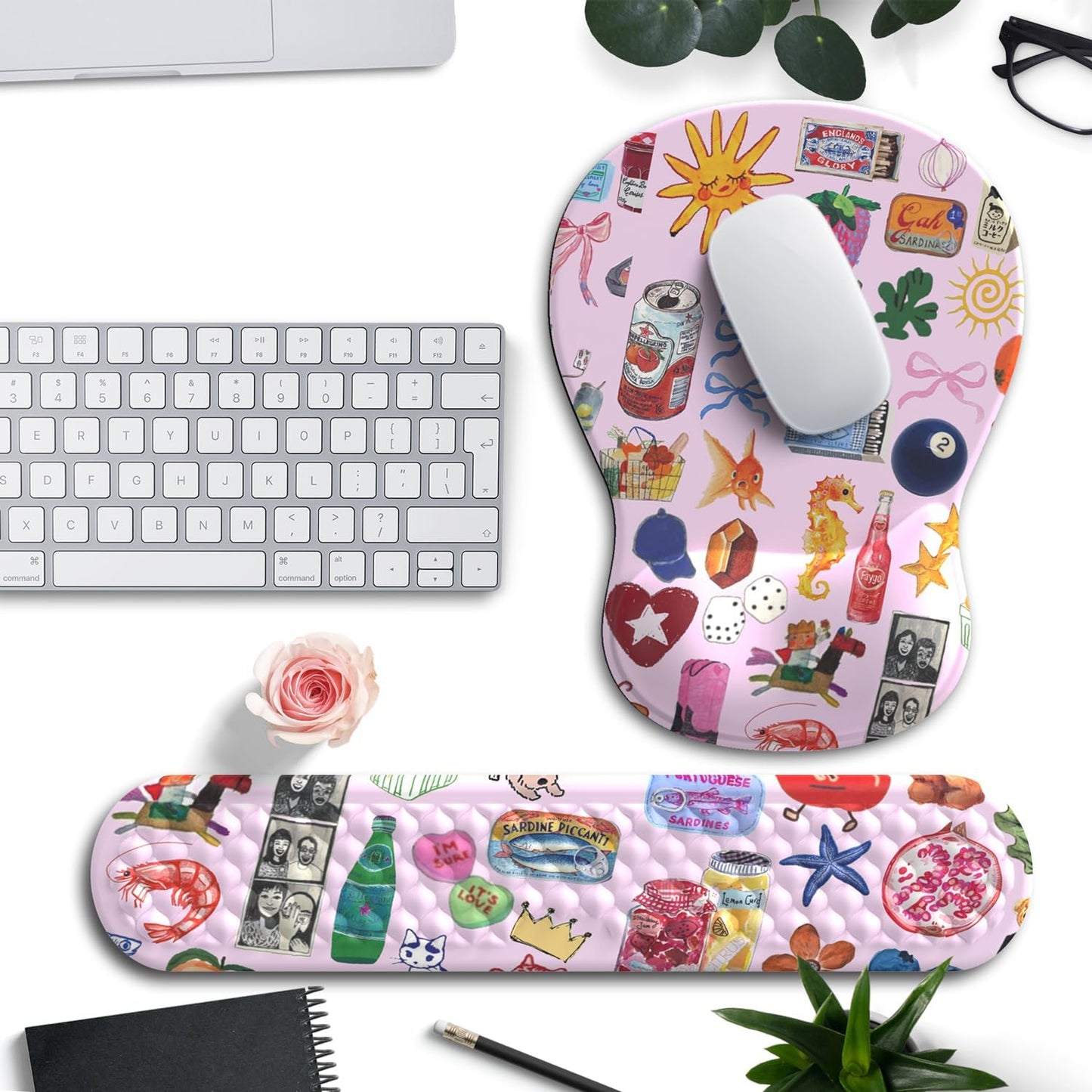 Ghost Book Mousepad with Wrist Rest Halloween Computer Keyboard Mouse Pad Black Cute, Mouse Pad with Wrist Rest for Computer Keyboard, 2 In1 Mousepad with Wrist Support Easy Typing&Relieve Wrist Pai