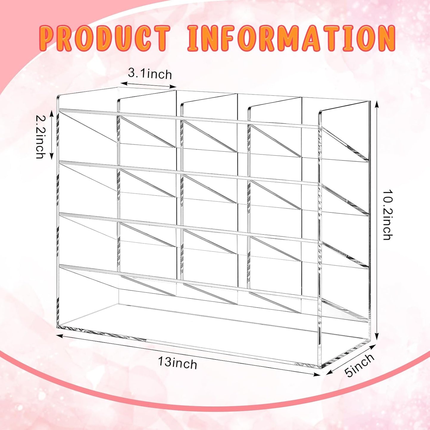 MotiMind Acrylic Pen Organizer Storage for 250 Markers Vertical Marker Organizer Acrylic Pen Display Holder for Office Desk Desktop Stationery Pencil Storage, Clear, 13 x 4 x 12.4 Inch