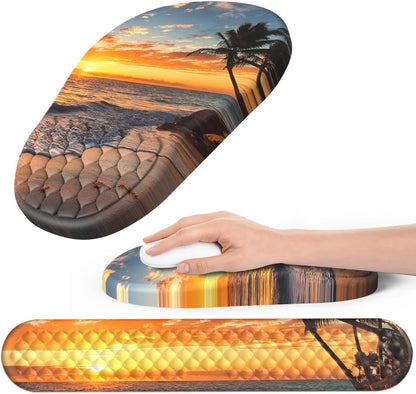 Ergonomic Mouse Pad and Keyboard Wrist Rest with Massage Design, Space-Saving Mouse Pad Wrist Support, Memory Foam Wrist Rest with Non-Slip PU Base for Computer Desk, Black