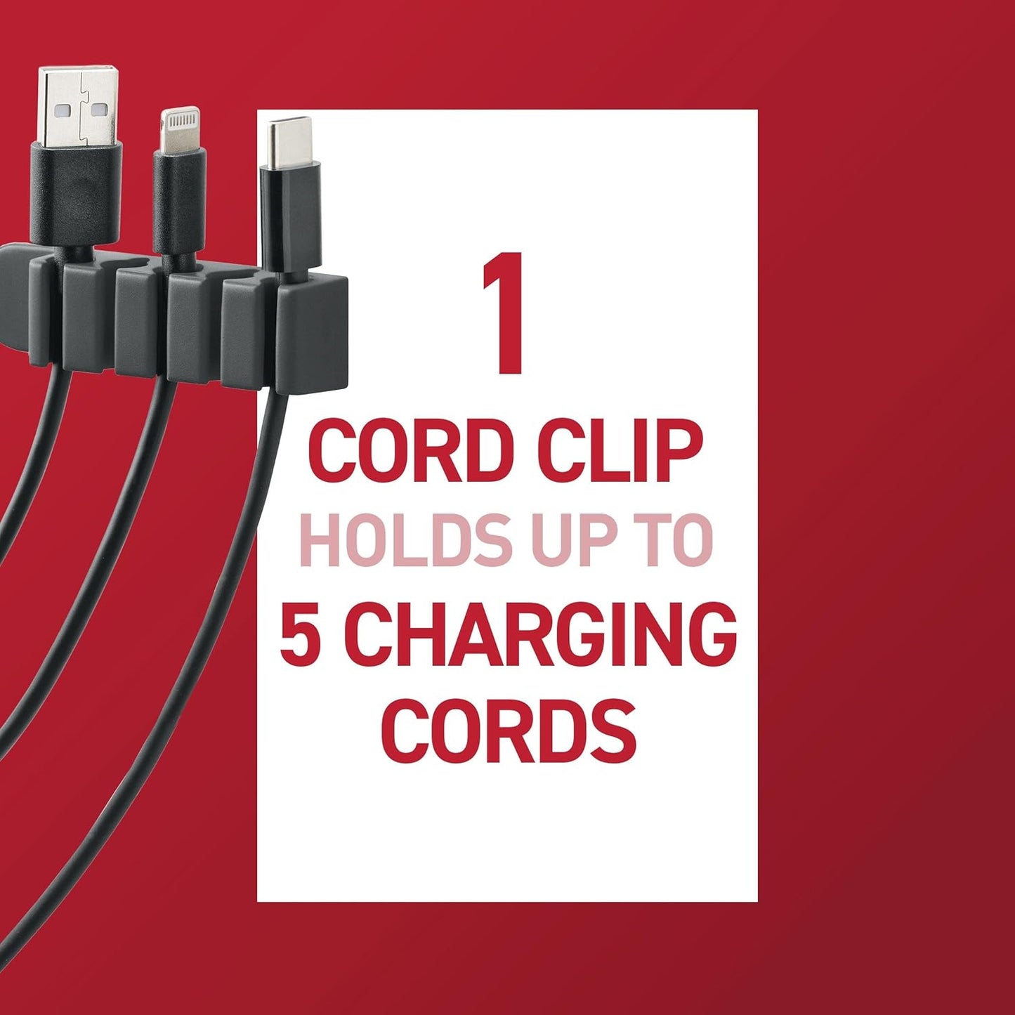 Command 5-Cord Clip Organizer, 4 Clips and 8 Medium Strips, White, 1 Clip Holds up to 5 Charding Cords, Great for Damage-Free Electronics Organization Under Desk or Wall Mount