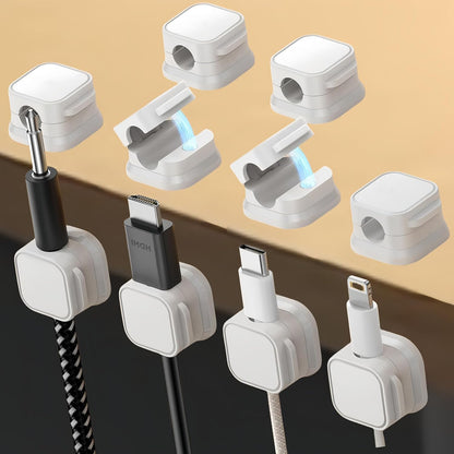 10 Pack Magnetic Cable Clips,Adjustable and Convenient Cable Management,Wire Holder Organizer,Conceal or Arrange Phone USB Charger Cables for Home,Office,Car,Desk,or Nightstand. (White)