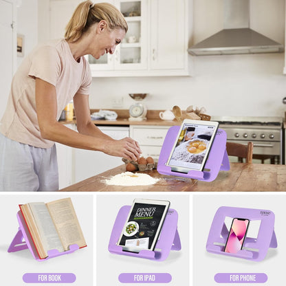 Portable Book Stand Book Holder Book Rest for Kids Reading Hands Free Cookbook Holder Textbook Stands Music Stand Lightweight Waterproof Book Stand Gifts School Supplies (Purple 11.82" *8.26")