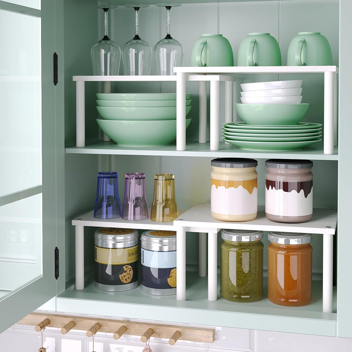 VERTORGAN Cabinet Organizer Shelf(Set of 2),Kitchen Counter Shelves,Bamboo Stackable Expandable Spice Rack Countertop(Medium)