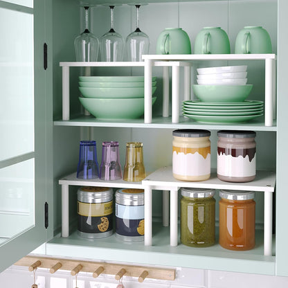 VERTORGAN Cabinet Organizer Shelf(Set of 2),Kitchen Counter Shelves,Bamboo Stackable Expandable Spice Rack Countertop(Medium)