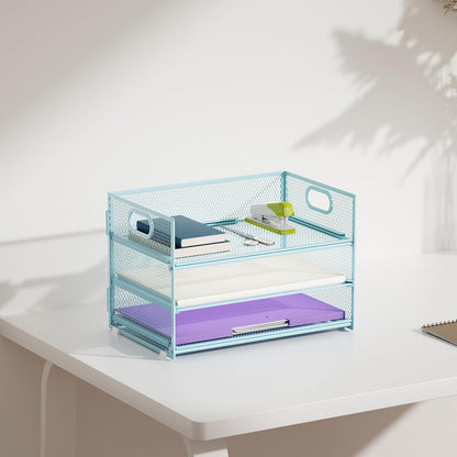 Marbrasse 3 Tier Paper Organizer Letter Tray, Mesh File Organizer with Handle, Paper Sorter Desk Organizer for Home Office Supplies