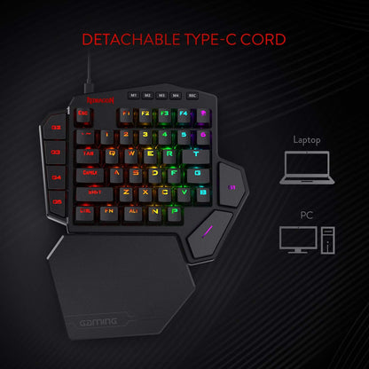 Redragon K585 DITI Wired One-Handed RGB Mechanical Gaming Keyboard, 42 Keys Type-C Professional Gaming Keypad w/Upgraded Hot-Swappable Socket, 7 Onboard Macro Keys & Detachable Wrist Rest
