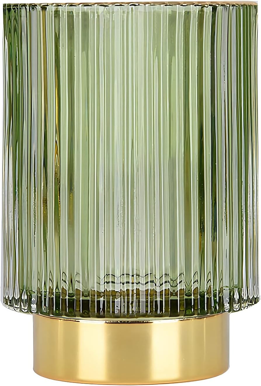 DASITON Makeup Brush holder Organizer,Crystal Cosmetic Makeup Brush Glass Brushes Storage Holder, Vintage Make Up Brush Cup Pen Pencil Holder striped vase(Coffee S)