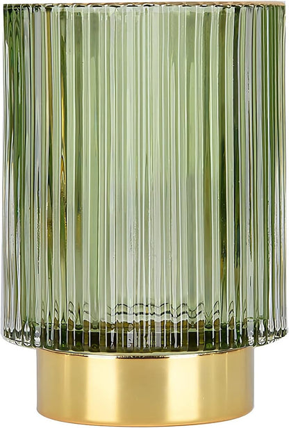 DASITON Makeup Brush holder Organizer,Crystal Cosmetic Makeup Brush Glass Brushes Storage Holder, Vintage Make Up Brush Cup Pen Pencil Holder striped vase(Coffee S)