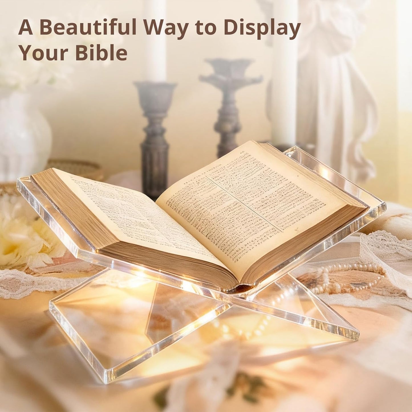 Acrylic Desktop Book Stand, Clear Angled Book Holder Display for Cookbooks, Magazines & Art Books, 12×7×5 in Slim Transparent Reading Stand for Desk & Coffee Table