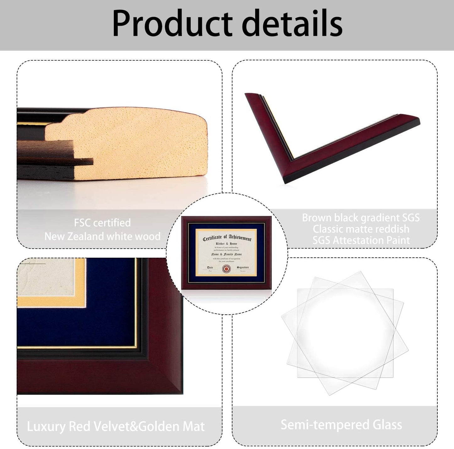 ELSKER&HOME Diploma Frame - Wide Solid Wood Frame - Black Velvet Golden Rim Mat - Semi-Tempered Glass - Includes Hanging Hardware and Desktop Easel(ONLY Display 11×14 Document/Certificate)