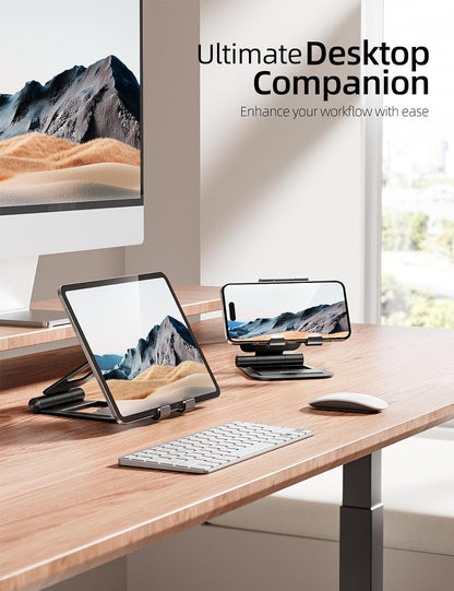 Nulaxy Aluminum Dual Foldable iPad Stand, Fully Adjustable Desktop Tablet Holder, Tablet Accessories for Office Kindle Compatible with Mobile Devices iPad Pro/Air/Mini, iPhone Pro/Max/Plus, Black