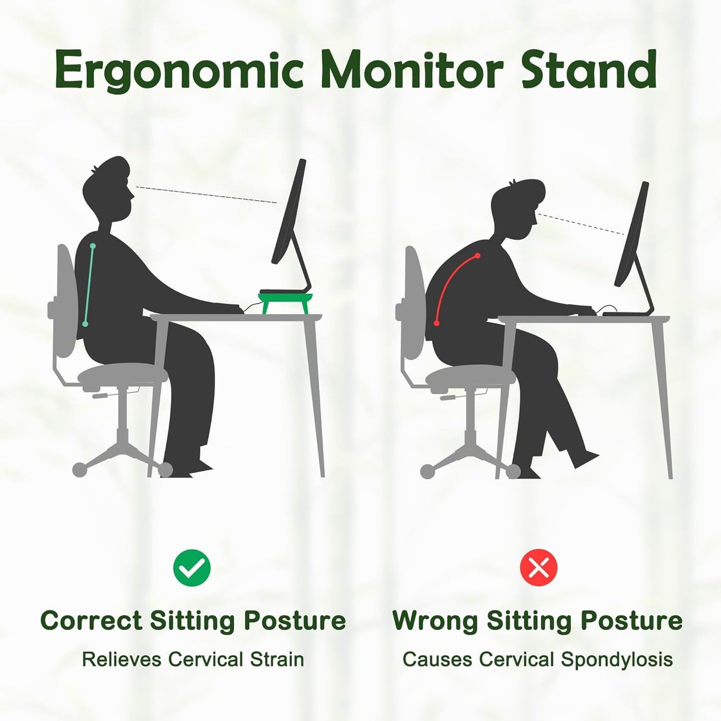 Bamboo Monitor Stand Riser with Cable Routing Slot, Ergonomic Computer Shelf for Desk, Natural Wood Desktop Organizer for Monitor Laptop Printer, Home Office Accessory