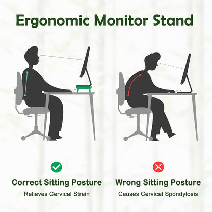 Bamboo Monitor Stand Riser with Cable Routing Slot, Ergonomic Computer Shelf for Desk, Natural Wood Desktop Organizer for Monitor Laptop Printer, Home Office Accessory