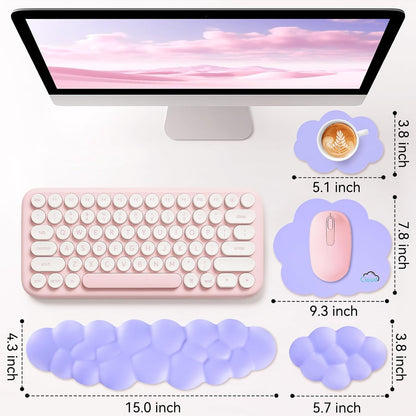 Sushret Cloud Wrist Rest for Computer Keyboard, 4-in-1 Memory Foam Leather Cloud Keyboard Wrist Rest and Mouse Pad Set with Ergonomic Support for Arm and Palm Cushion, Gaming/Work Setup, Rainbow