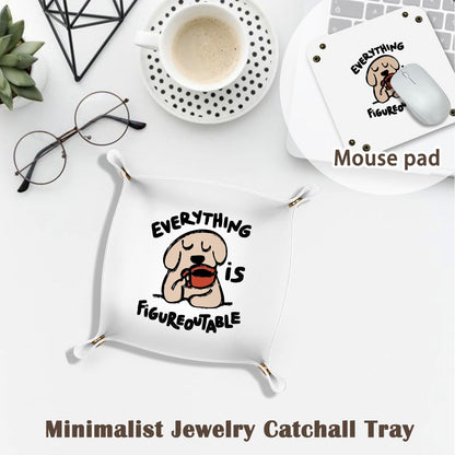 Inspirational Gifts for Women Jewelry Valet Tray, Motivational Positive Affirmations Gifts for Women, Blue Retro Nightstand Desk Accessories PU Leather Tray Organizer for Jewelry Rings Watches