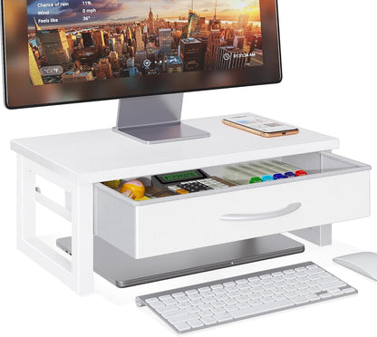 Desk Organizers and Accessories, Computer Monitor Stand Riser with Fabric Drawer, 2-Tier Laptop Stand for Desk, Office Organization Accessories, Pink