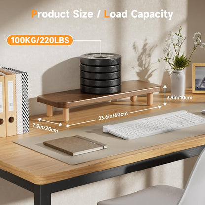 Monitor Stand Riser, 24 Inch Wood Desk Organizer with Monitor Stand & Storage Computer Monitor and Laptop Riser Multifunctional Laptop Stand Desk Organizer for Office Home Screen/Laptop/PC (Light Walnut)