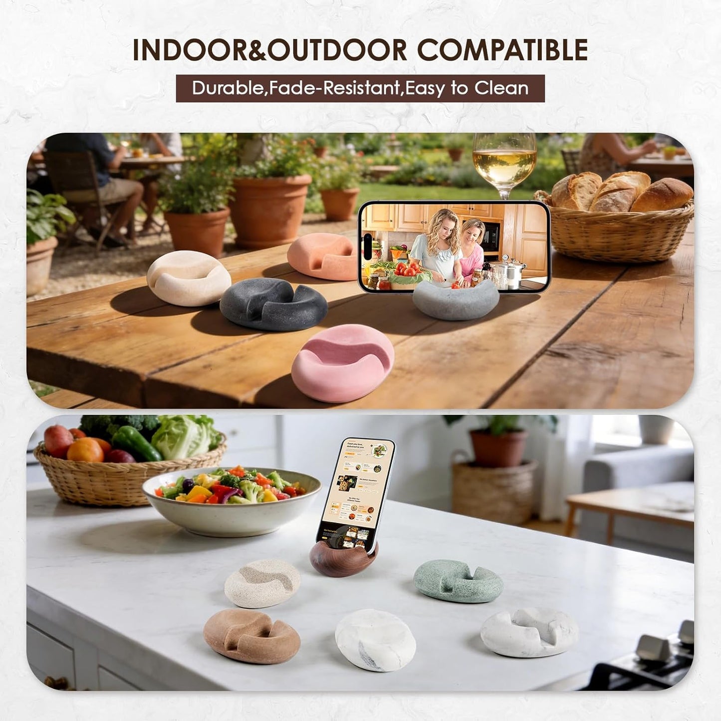 Artificial Stone Cell Phone Stand for Desk Handcraft Pebble Shape Minimalist Decor for Desk Kitchen Counter Office Easy of Use Sturdy and Stable(Beige Yellow)