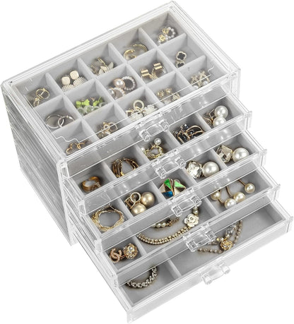 GUOER 5 Drawers Clear Jewelry Box for Women and Girls, Acrylic Earring Holder Organizer Ring Holder Display Storage, Mother's Day Warm White