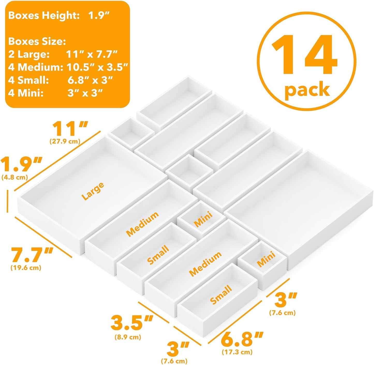 SpaceAid 14-Piece Bamboo Drawer Organizer Storage Boxes Set, Wood Tray Junk Drawer Organizers Multi-Use Divider Bins for Kitchen, Bathroom, Office Desk and Makeup Organization (14 Pack, Natural)