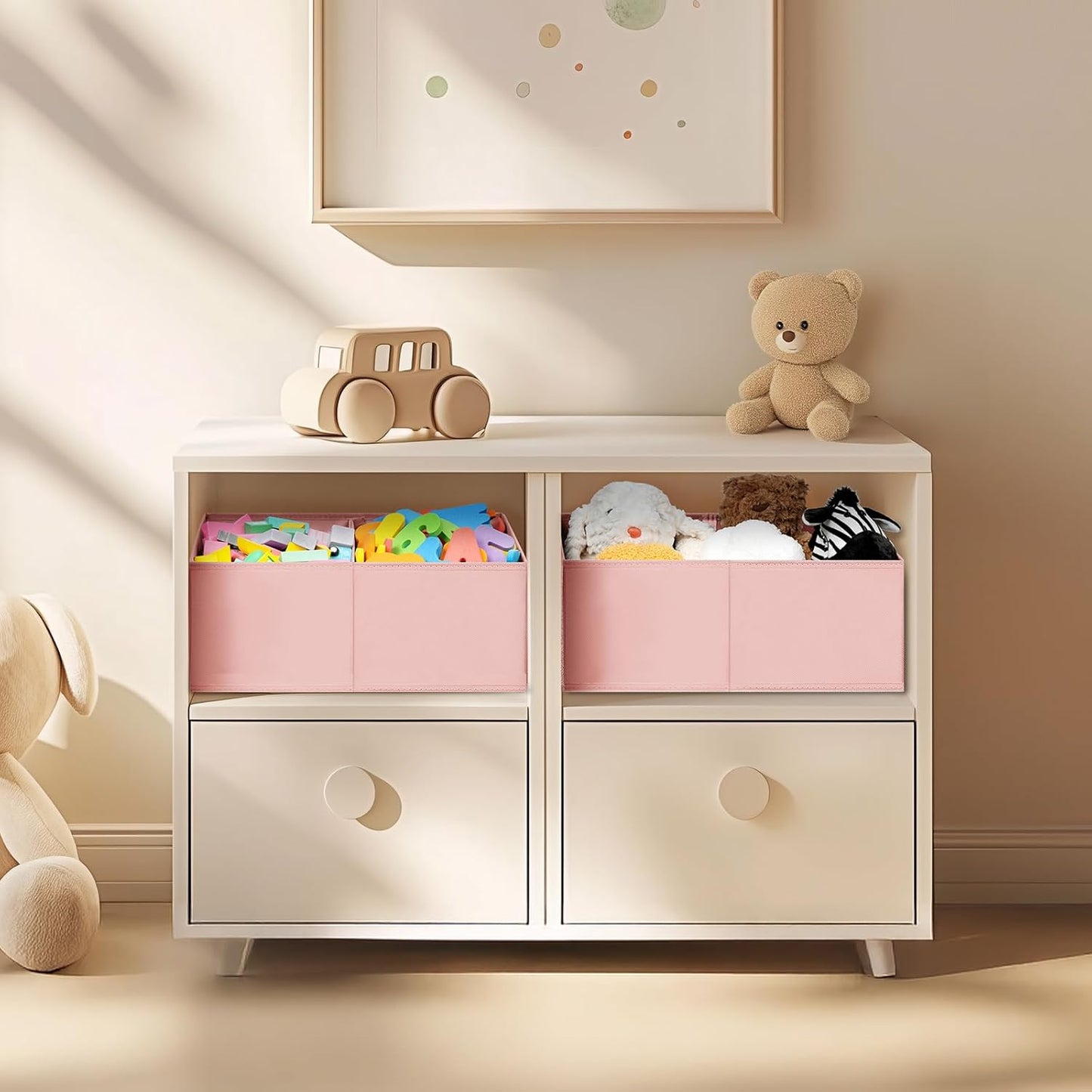 DIMJ Closet Storage Bins, 6 Pack Storage Baskets for Shelves, Foldable Closet Organizer with Handle, Linen Closet Organizers and Storage for Clothes, Toys, Towel, Books (Black)
