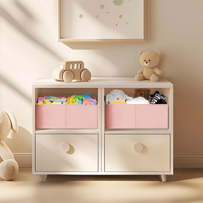 DIMJ Closet Storage Bins, 6 Pack Storage Baskets for Shelves, Foldable Closet Organizer with Handle, Linen Closet Organizers and Storage for Clothes, Toys, Towel, Books (Black)
