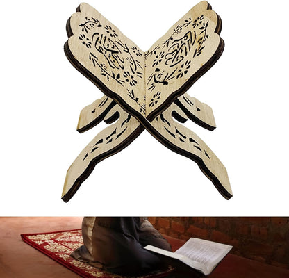 Folding Wooden Book Stand,Exquisite Engraving Muslim Book Holder,Islam Eid Quran Bible Carved Book Stand for Home Office,Religious Gift(1#)