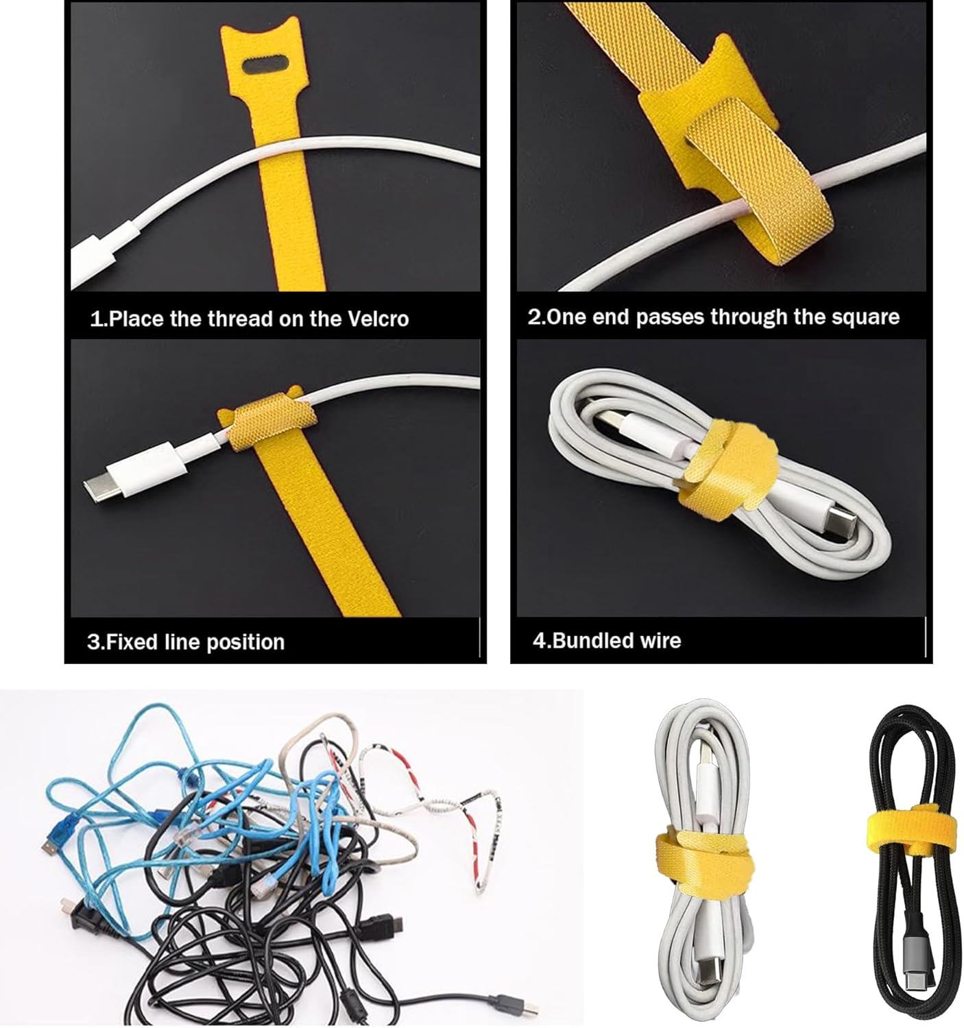 60 Pieces Cable Labels & Reusable Hook and Loop Fastening Ties Set - 30 Pieces Cord or Wire Labels & 30 Pieces Labels for Electronic Cords, Home & Office Cord Management