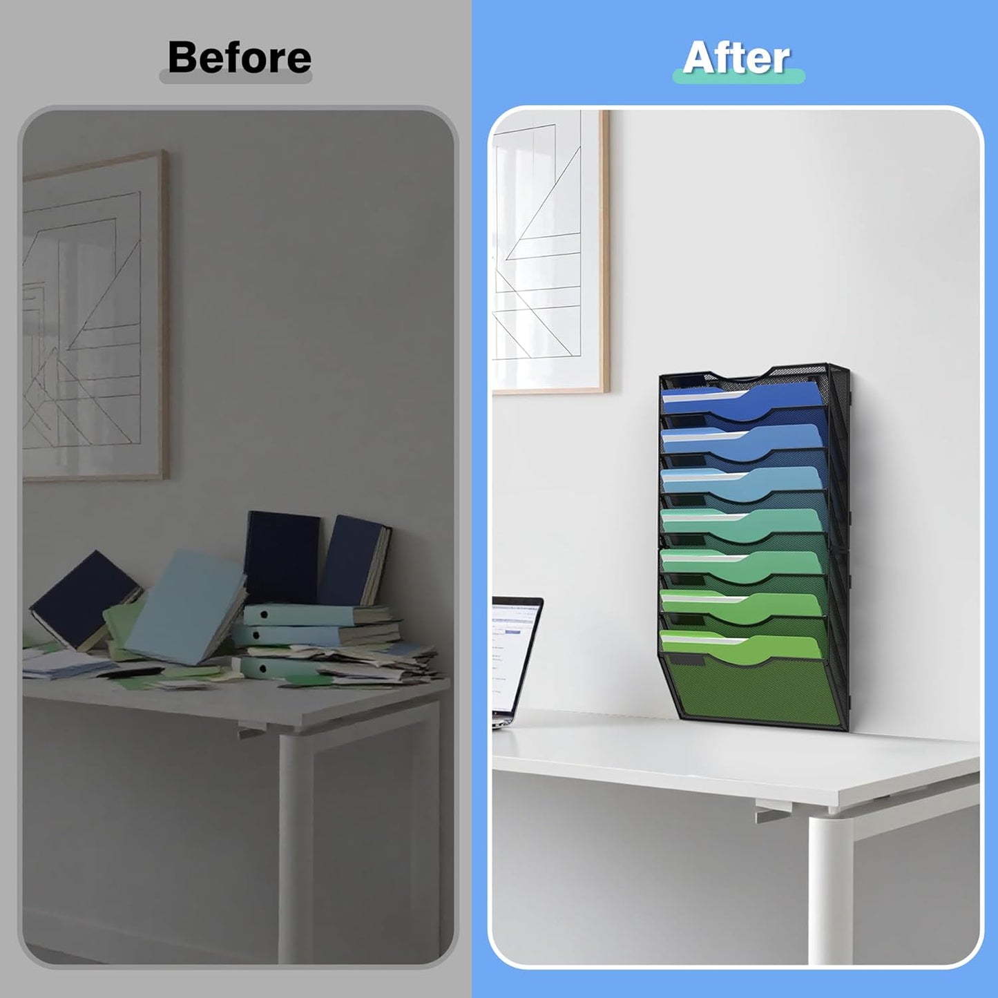 Kuntine.B Wall File Organizer Office Hanging Magazine Holder Wall File Organizer for Office Home (Black, 5 Tier)