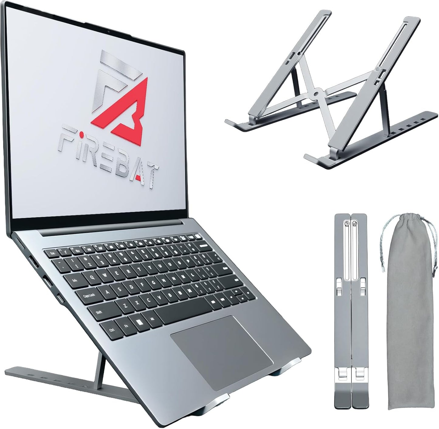 Laptop Stand for Desk, 6-Angle Adjustable Ergonomic Laptop Riser, Foldable Aluminum Portable, Cooling Desktop Notebook Computer Holder Compatible with 10-15.6” MacBook, Dell, HP, iPad, Silver