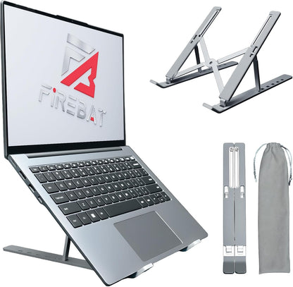 Laptop Stand for Desk, 6-Angle Adjustable Ergonomic Laptop Riser, Foldable Aluminum Portable, Cooling Desktop Notebook Computer Holder Compatible with 10-15.6” MacBook, Dell, HP, iPad, Silver