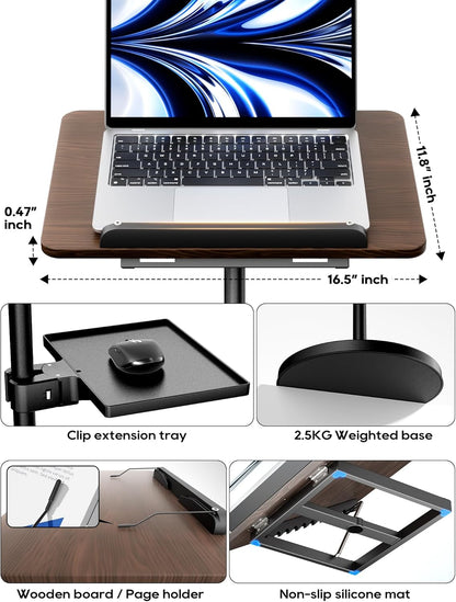 2 in 1 Adjustable Book Stand - Dual-Use Floor and Desktop Book Holder Stand, Height Adjustable 23.5-52 in, Elastic Page Clips for Music Sheet, Recipe, Tablet, Laptop-Black