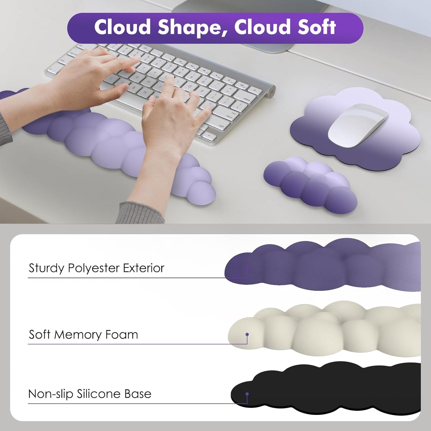 MoKo Cloud Wrist Rest, Ergonomic Cloud Keyboard Wrist Rest with Mouse Rest Wrist Pad, Durable Polyester Cloud Arm Rest Wrist Pad for Keyboard and Mouse for Office, Gaming, Computer, Laptop, Green